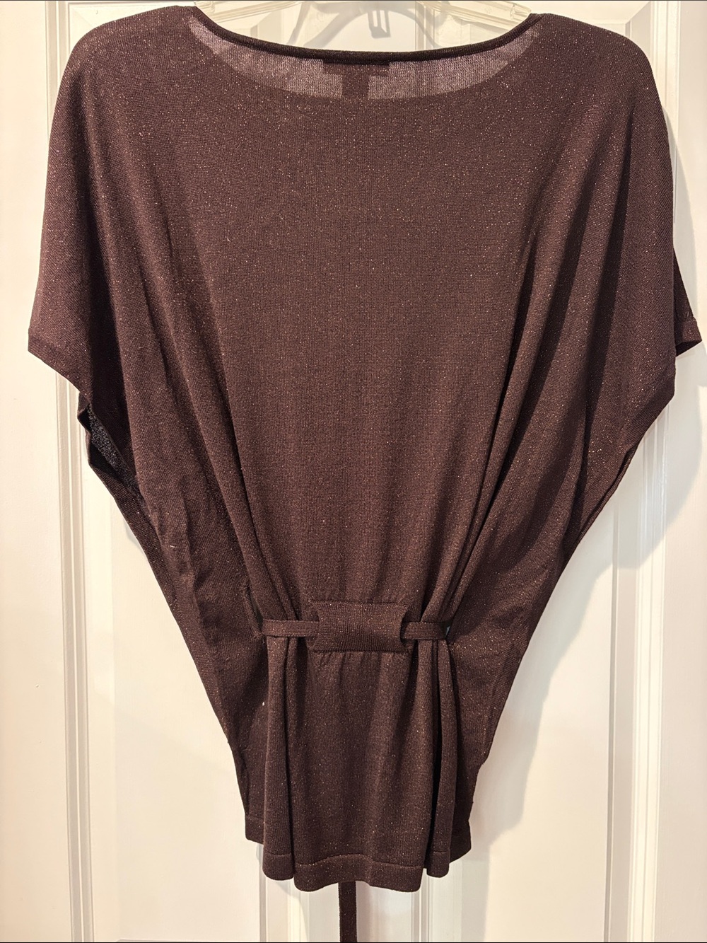NWT White House Black Market Metallic Tie Waist Dolman Top Brown L⁠ - Picture 3 of 5